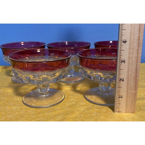 Tiffin King’s Crown Cranberry Ruby Champagne Dessert Sherbet Set Of 5 Vintage - Picture 6 of 6